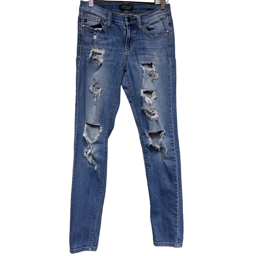 Judy Blue Beckley Mid Rise Skinny Distressed Destroyed Jeans Women's Size 27
